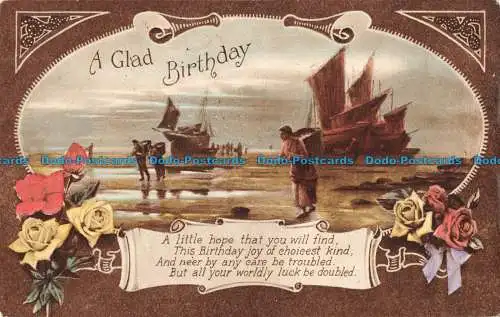 R095748 Grüße. Alles Gute zum Geburtstag. Segelschiffe und Fischerfrauen. 1918