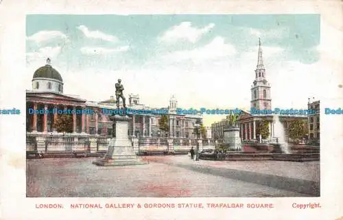 R095973 London. Nationalgalerie und Gordons Statue. Trafalgar Square