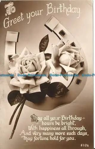 R109668 Gruß zum Geburtstag. Rosen und Hufeisen. RP. 1938