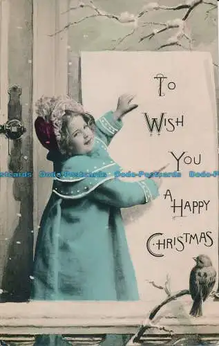 R110200 Grußkarte. um Ihnen ein frohes Weihnachtsfest zu wünschen. Little Girl in Blue Co