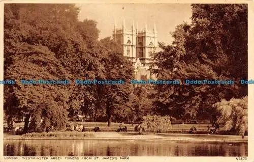 R111570 London. Westminster Abbey Towers vom St. James Park. Photochrom. Nr V35