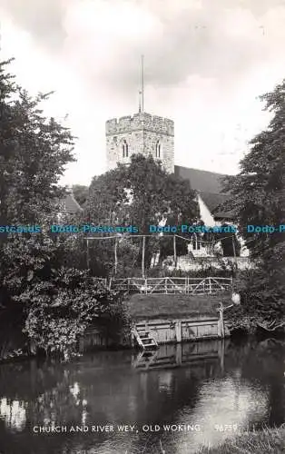 R113405 Kirche und Fluss Wey. Old Woking. Valentinstag. RP