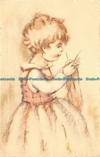 R113905 Alte Postkarte. Mädchen stricken. Vouga
