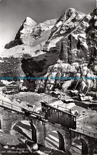 R118241 Murren mit Allmendhubelbahn Eiger und Mönch. Fotoglob. 1956