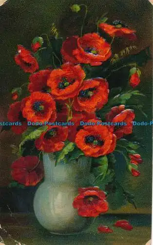 R118602 Alte Postkarte. Mohnblumen in Vasen. B. B. London. 1908