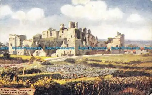 R119013 Malerisches Yorkshire. Middleham Castle. stecken. Oilette
