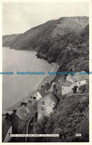 R121039 Rose Cottage und Hobby Cliffs. Clovelly. Lachs