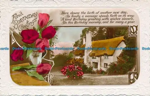 R123050 Schöne Geburtstagsgrüße. Haus. Tulpen in Vasen. RP. 1939