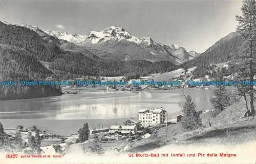 R122482 St. Moriz Bad mit Innfall und Piz della Margna. Fotoglob. Nr 6867
