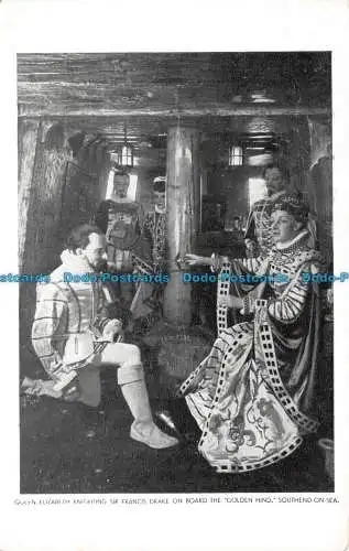 R123705 Queen Elizabeth Knighting Sir Francis Drake on Board The Golden Hind. Also