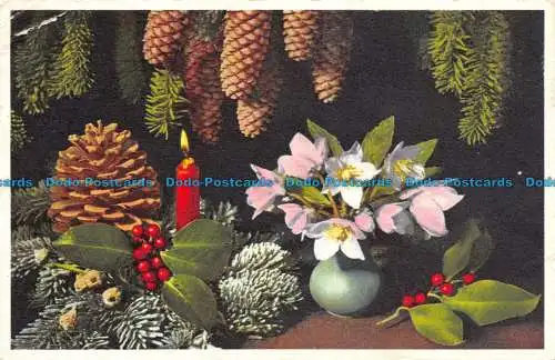 R124084 Alte Postkarte. Winterblumen. Adventskranz und Kerze. Gyger und Klopfe