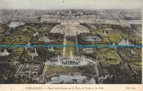 R124877 Versailles. Vue a vol d Oiseau sur le Parc le Palais et la Ville. ND