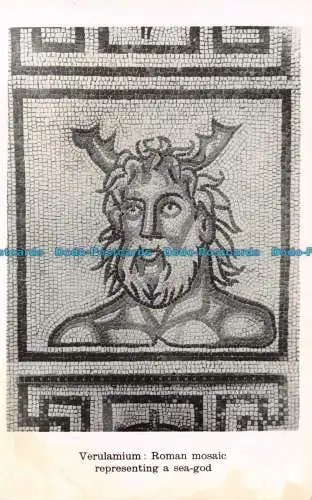 R125666 Verulamium. Römisches Mosaik, das einen Meeresgott darstellt. RP