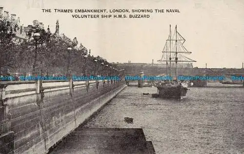 R125702 The Thames Embankment London zeigt das Marine-Freiwilligenschiff. H.M.S.