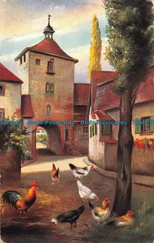 R163283 Alte Postkarte. Hahn und Huhn