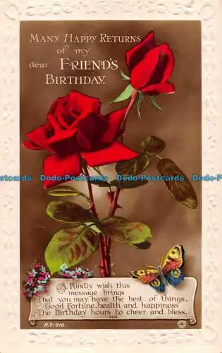 R164413 Grüße. viele Happy Returns zum Geburtstag meiner lieben Freunde. Rote Rosen. Ro