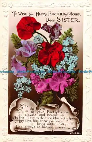 R163860 Grüße. Um Ihnen alles Gute zum Geburtstag zu wünschen, liebe Schwester. Blumen. Rotary