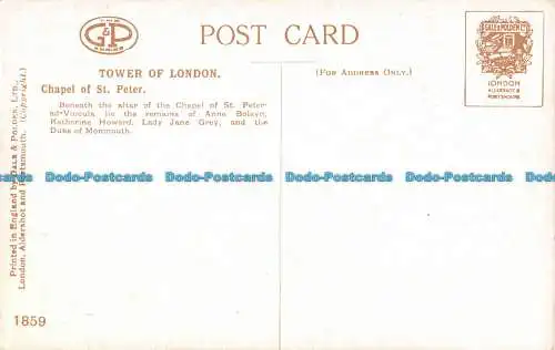 R165238 Tower of London. Kapelle St. Peter. Sturm und Polden