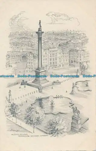 R166624 Nelsons Säule. Trafalgar Square. London. W. Barton. Bleistiftskizze