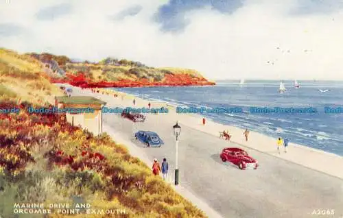 R166228 Marine Drive und Orcombe Point. Exmouth. Valentinstag. Kunstfarbe. E.W.T