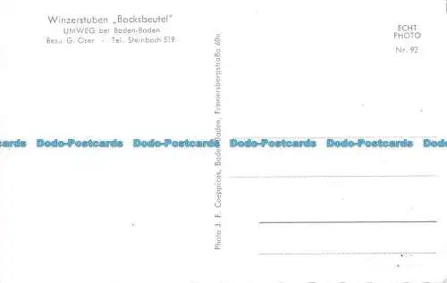 R166280 Winzerstuben Bocksbeutel. Umweg bei Baden Baden. J. F. Coeppicus