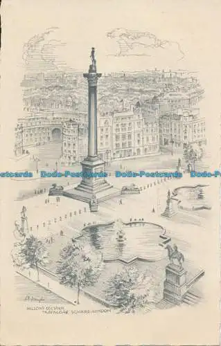 R166718 Nelsons Säule Trafalgar Square. London. W. Barton. Bleistiftskizze