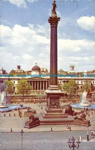 R167218 Nelson Säule. Trafalgar Square. London. Fotogrußserie. 1958