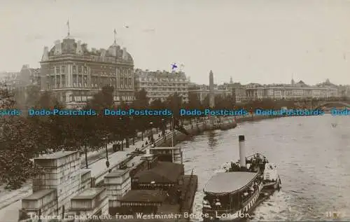 R167706 Themse-Ufer von der Westminster Bridge. London. 1919