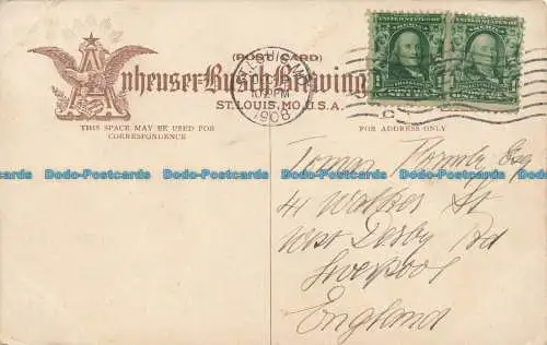 R658807 Anheuser Busch. St. Louis. Glashütte Adolphus Busch. Postkarte. 1908