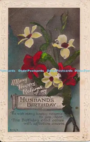 R186446 Grußkarte. Geburtstag Ehemann. Blumen. RP