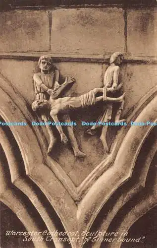 R189256 Worcester Cathedral. Skulptur im Südtransept. Ein Sünder gebunden. Friths