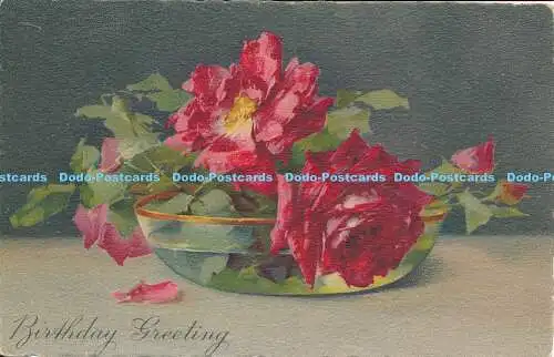 R187282 Geburtstagsgruß. Rote Blüten. 1923