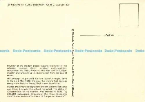 X000325 Sir Rowland Hill. K. C. B. Midlands Posttafel-Bildkarte. MPB-Karte