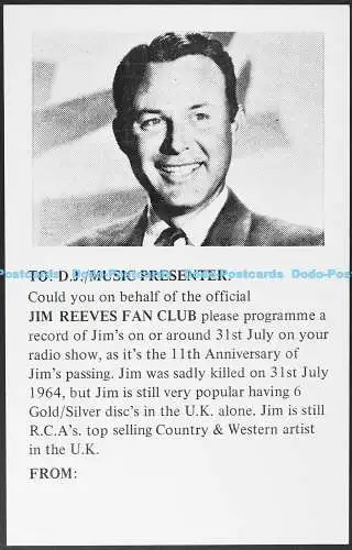 X000379 D.J. Musikmoderator. Jim Reeves Fan Club