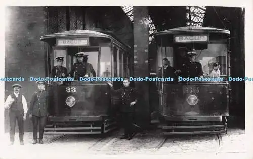 R702965 Zwei Straßenbahnen am Depot. Bacup