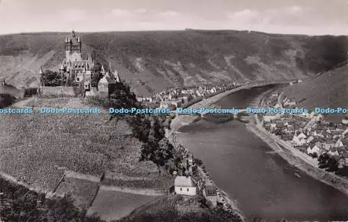 R703249 Cochem an der Mosel. Burg. Mosel und Neue Brücke von den Drei Kreuzen. S