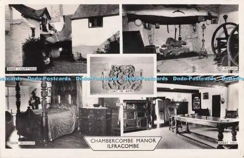 R701127 Ilfracombe. Chambercombe Manor. Tudor Schlafzimmer. Großer Saal. Wappen.