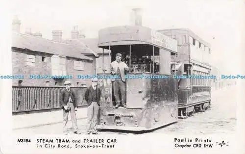 R702209 Stoke on Trent. Dampf-Straßenbahn und Anhängerwagen in der Stadtstraße. Pamlin Prints