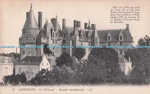 R711992 Langeais. Le Chateau. Fassade Meridionale. LL. 4. Levy et Neurdein Reunis