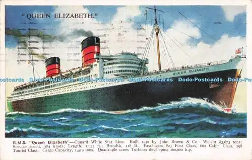 R715568 R.M.S. Queen Elizabeth. Cunard Star Line. Gebaut 1940 von John Brown und