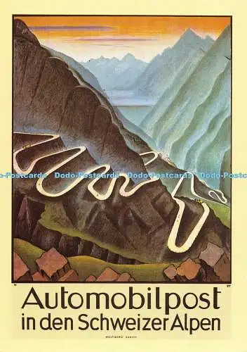 D021535 Automobilpost in den Schweizer Alpen. Poster von Niklaus Stoecklin. PTT M