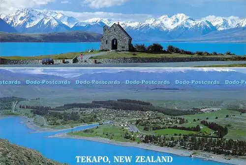 D021707 Tekapo. Neuseeland. Die Kirche des Guten Hirten. Blick auf Tekapo von