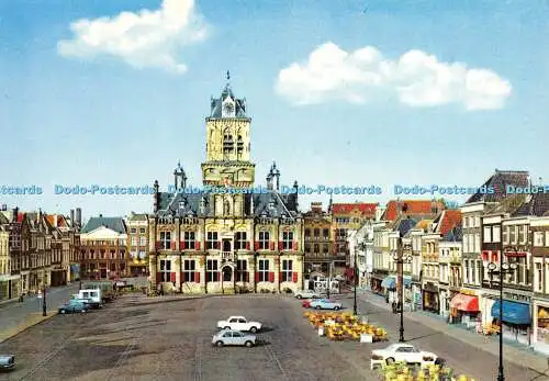 D021738 Delft. Markt met Stadhuis. Krüger. Schlittenfahren