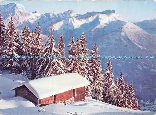 D022444 Winteransicht. Berge. Haus. Bäume. Postkarte