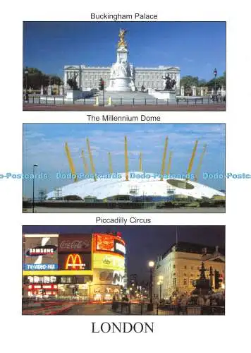 D023376 Buckingham Palace. The Millennium Dome. Piccadilly Circus. London. Kardo