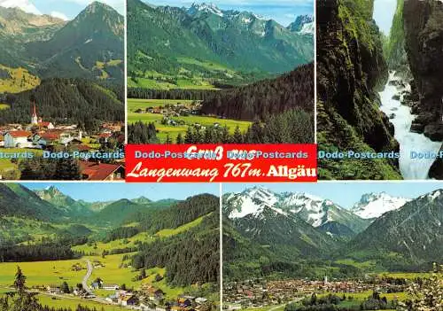 D035595 Gruss Aus. Langenwang 767.m. Allgau. Berge. Eigentum und Verlag. Fr