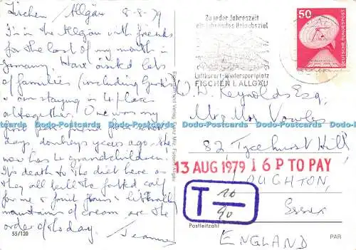 D035595 Gruss Aus. Langenwang 767.m. Allgau. Berge. Eigentum und Verlag. Fr