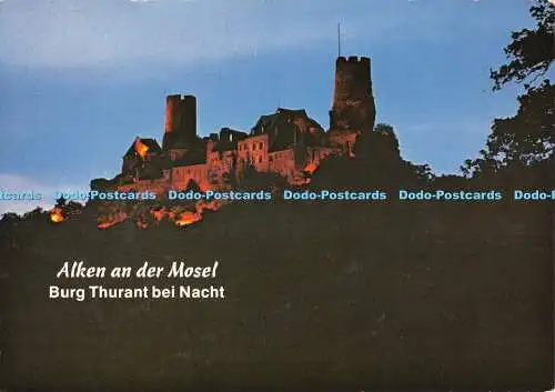 D069203 Alken an der Mosel. Burg Thurant bei Nacht. Cramers Kunstanstalt Dortmun