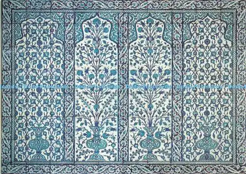 D067937 Blaue Fliesenplatte. Frittenware mit polychromer Unterglasurmalerei Türkei. c