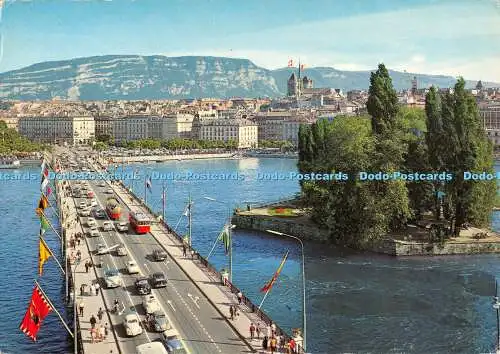 D072422 Geneve. Le pont du Mont Blanc et le Saleve. Fotoglob Wehrli SA. 2977